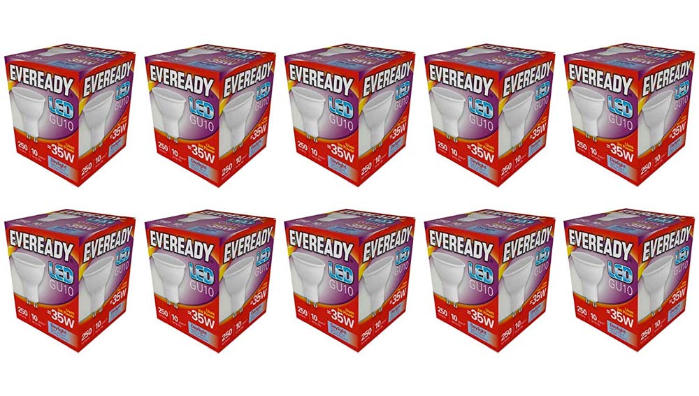 10x Eveready 3w (=35w) LED GU10 Spotlight Reflector Lamp - Daylight White - 6500k (250 Lumens)