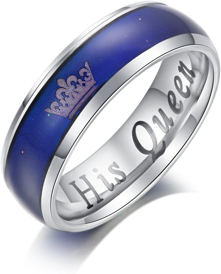 Her King His Queen Rings Imperial Crown Stainless Steel Mood Ring Changing Color Romantic Matching Women Men Wedding Band Gifts