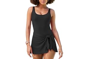 Aleumdr One Piece Swimdress Swimsuits for Women Tummy Control Tie Knot Swim Dresses Skirt Bathing Suit