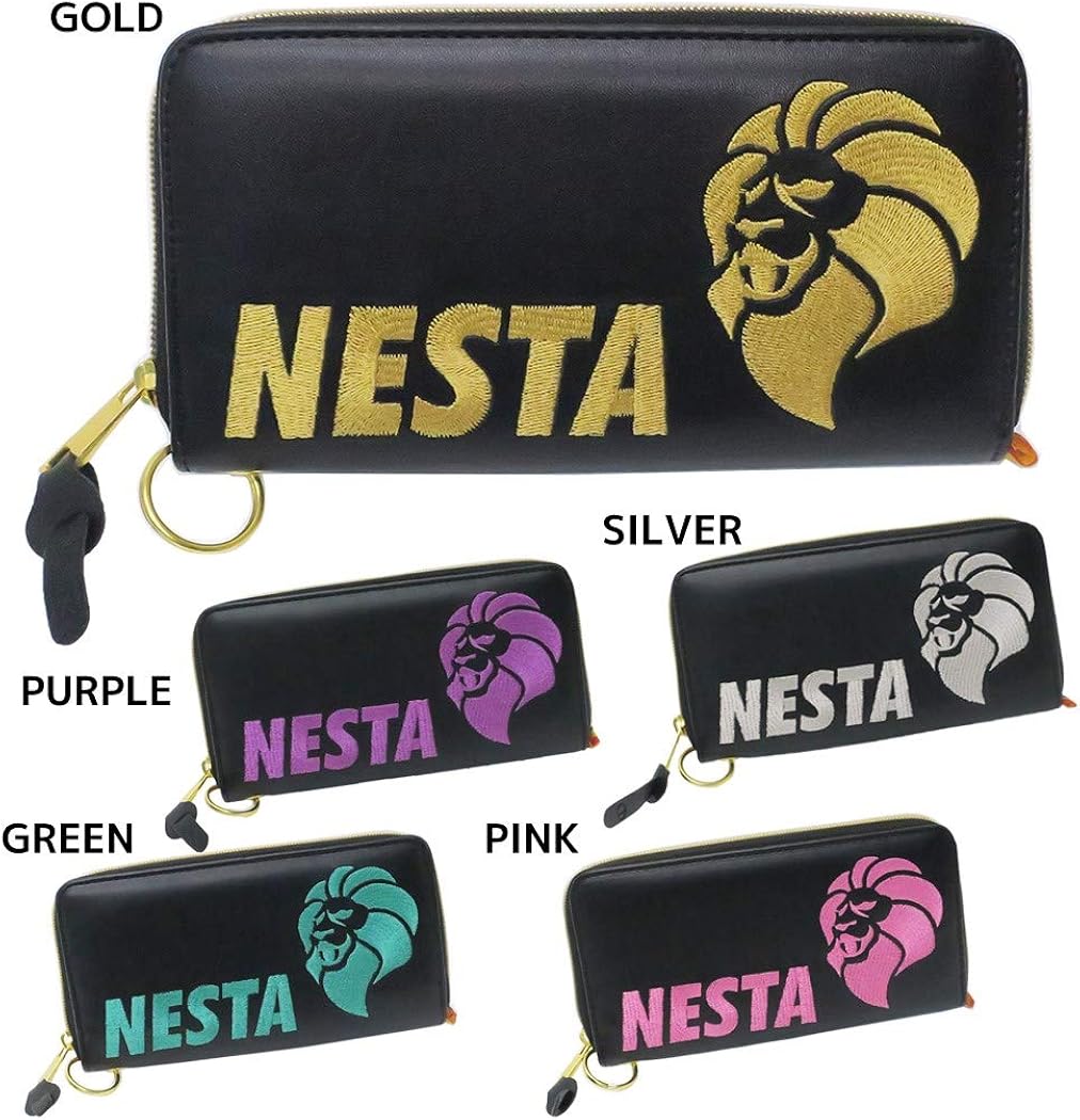 Amazon Nesta Brand メンズ長財布 ラウンドファスナーロングウォレット 刺繍ロゴ ネスタブランド グリーン 財布