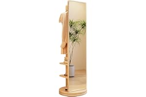 Rotatable Full Length Mirror 360° Swivel with Cloak Rack, Floor Standing Pillar Coat Rack and Full Body Mirror, Standing Mirr
