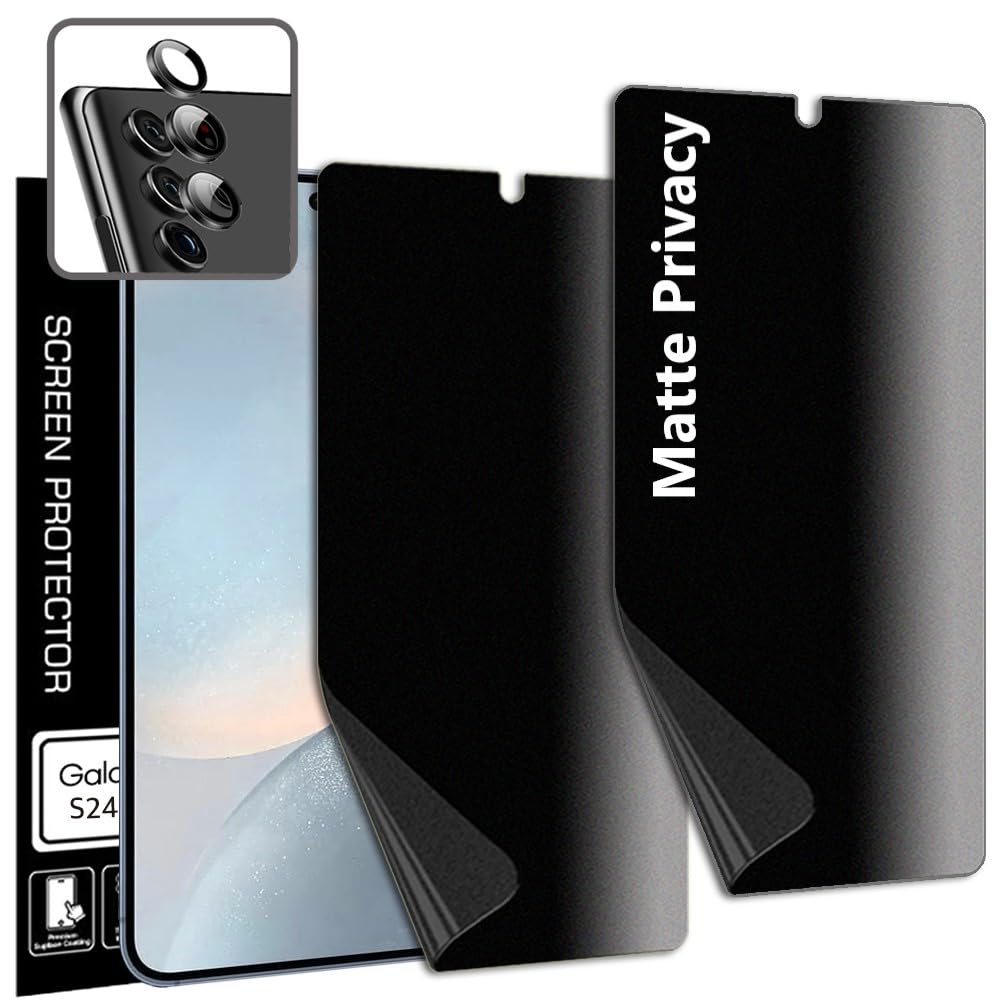 Photo 1 of [2+1] 2 Matte Privacy TPU film screen protector + 1 3D Carving Glass Lens Protector compatible with Samsung Galaxy S24 5G 2024 Easy to Install TPU Film screen protector Anti Glare & Peeping Scratch