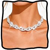 ACEDRE Rhinestone Choker Necklace Silver Diamond Chokers for Women | Sparkly Crystal Necklaces,Fancy Prom Party Chain Jewelry