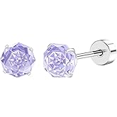 BLISI Hypoallergenic Implant Grade Titanium Silver Stud Earrings - F136/G23 Titanium 6mm Brilliant Cut Cubic Zirconia (CZ) Sparkling Fireworks Design, Sensitive Ears Safe Jewelry for Women & Men