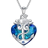 KQF Anchor Crystal Necklace for Women Sterling Silver Blue Anchor Pendant Necklace with Heart Crystal Jewelry Gifts for Birthday Christmas