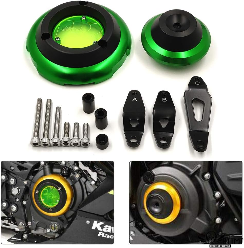XKMT- CNC Engine Cover Guard Case Left Right Kit Compatible With XKMT-KA-wasaki Ninja 400 2018 2019 Green