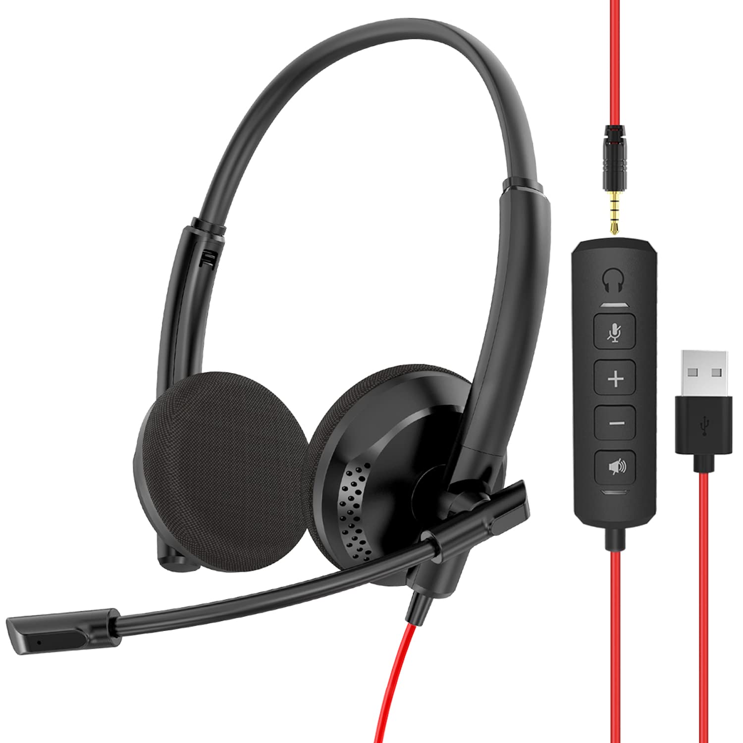 NUBWO USB Headset with Noise Cancelling Microphone, Computer Headset with In-line Volume Controller and Built-in Noise Reduction Sound Card for Skype, Office and Business Calls
