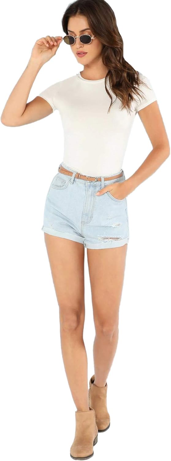 SheIn Women's Solid Basic Tee Round Neck Short Sleeve Slim Fit T-Shirt Tops at  Women’s Clothing store