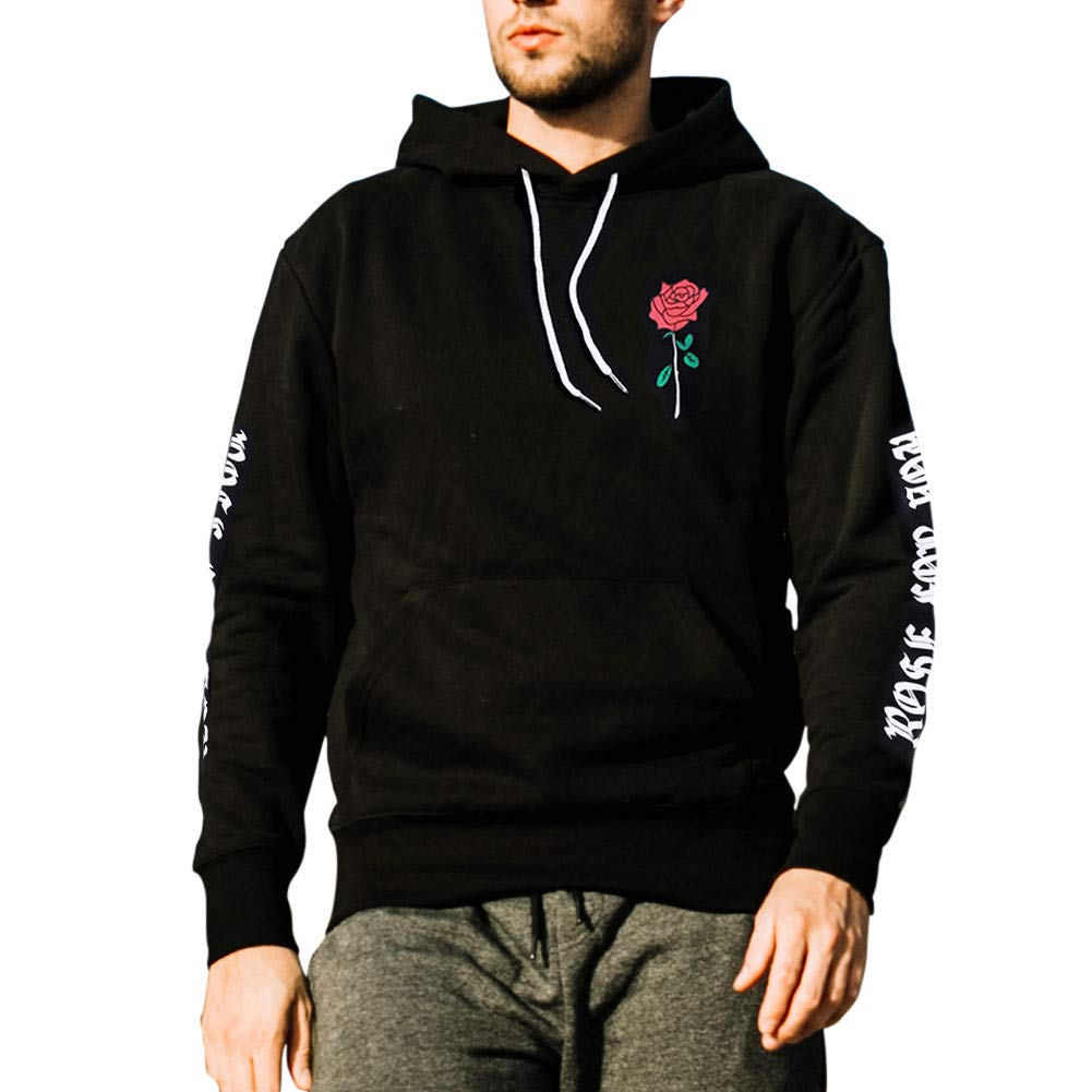 Zaful Mens Casual Fleece Hoodies Unisex Long Sleeves Rose Letter