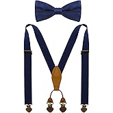 WDSKY Men's Boys' Suspenders and Bow Tie Set with Heart Clips Y Style Adjustable