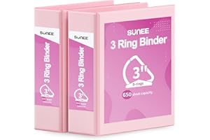 SUNEE 3 Ring Binder 3 Inch D Ring, Clear View Binder Three Ring PVC-Free (Fit 8.5x11 Inches) for School or Office Supplies, P
