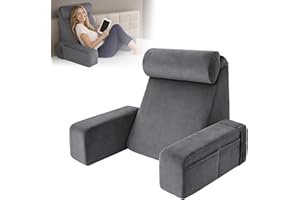 19" Reading Pillow for Bed Adult, Backrest Support Pillow for Bed, Sofa, Floor, Comfortable Back and Neck Support with Side P