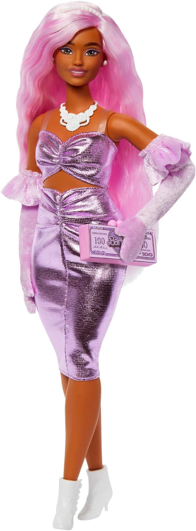 Barbie Deluxe Style Doll Barbiecore Outfit Pink Hair Glossy Dress Accessories