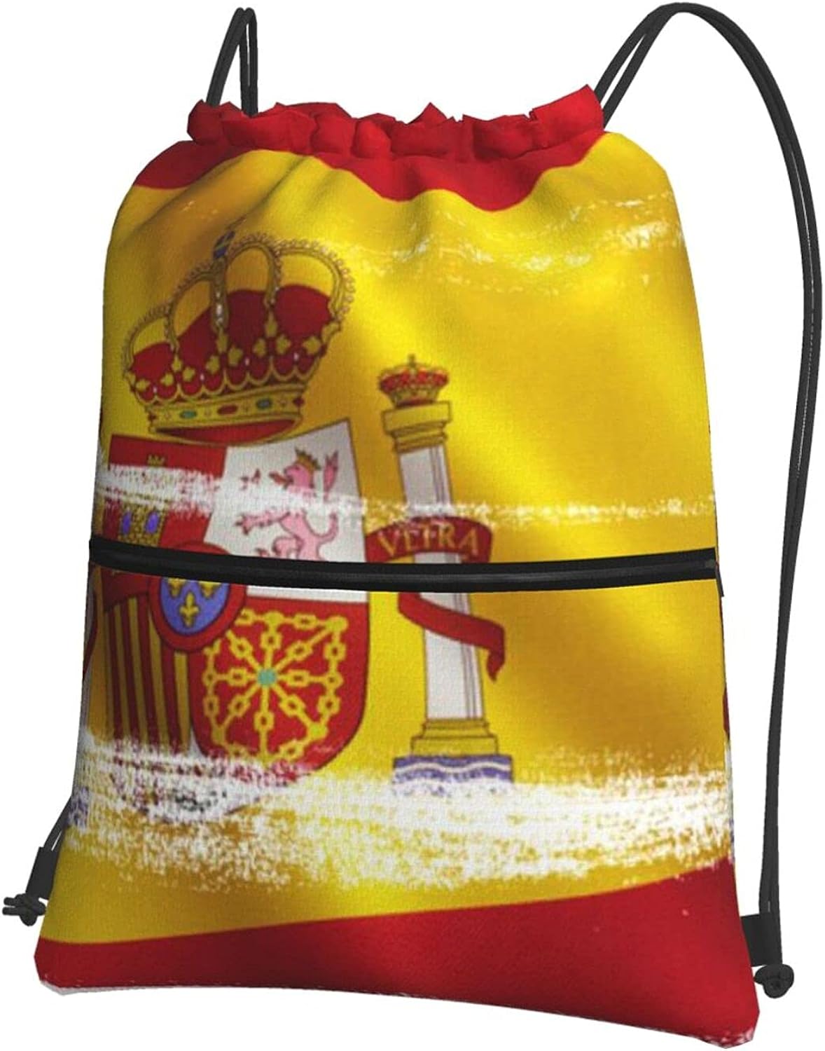 Spain Flag Drawstring Backpack Bag With Zipper,For Gym Shopping Sport