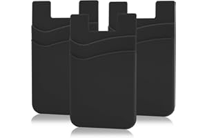SS Black Phone Wallet, Credit Card Holder Stick on for iPhone Samsung Galaxy Any Smartphone 3 Pack