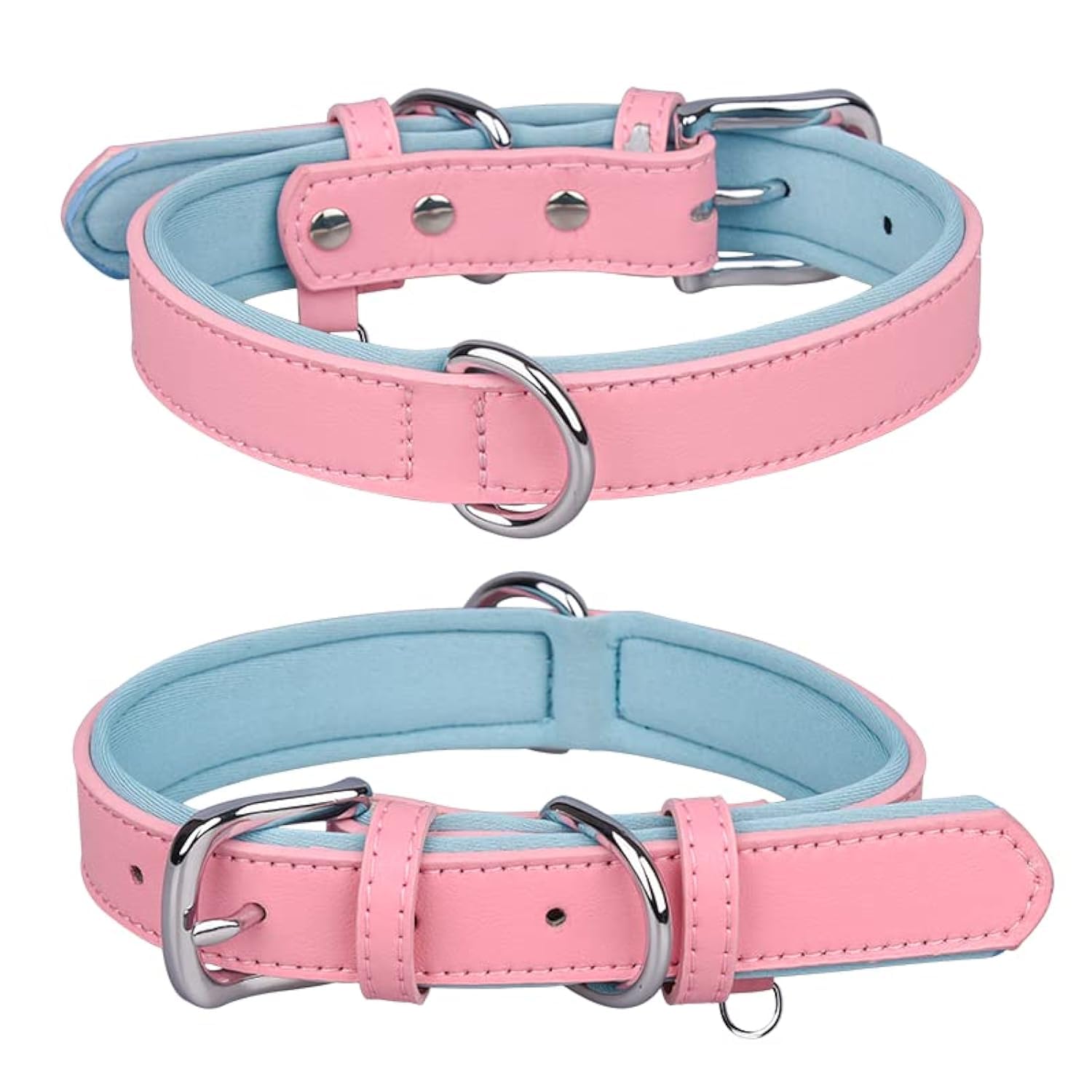 haoyueer Genuine Leather Dog Collar for Small Medium Large Dog Adjustable Soft Breathable Comfortable Padded Puppy Pet Collar (XL, Pink)