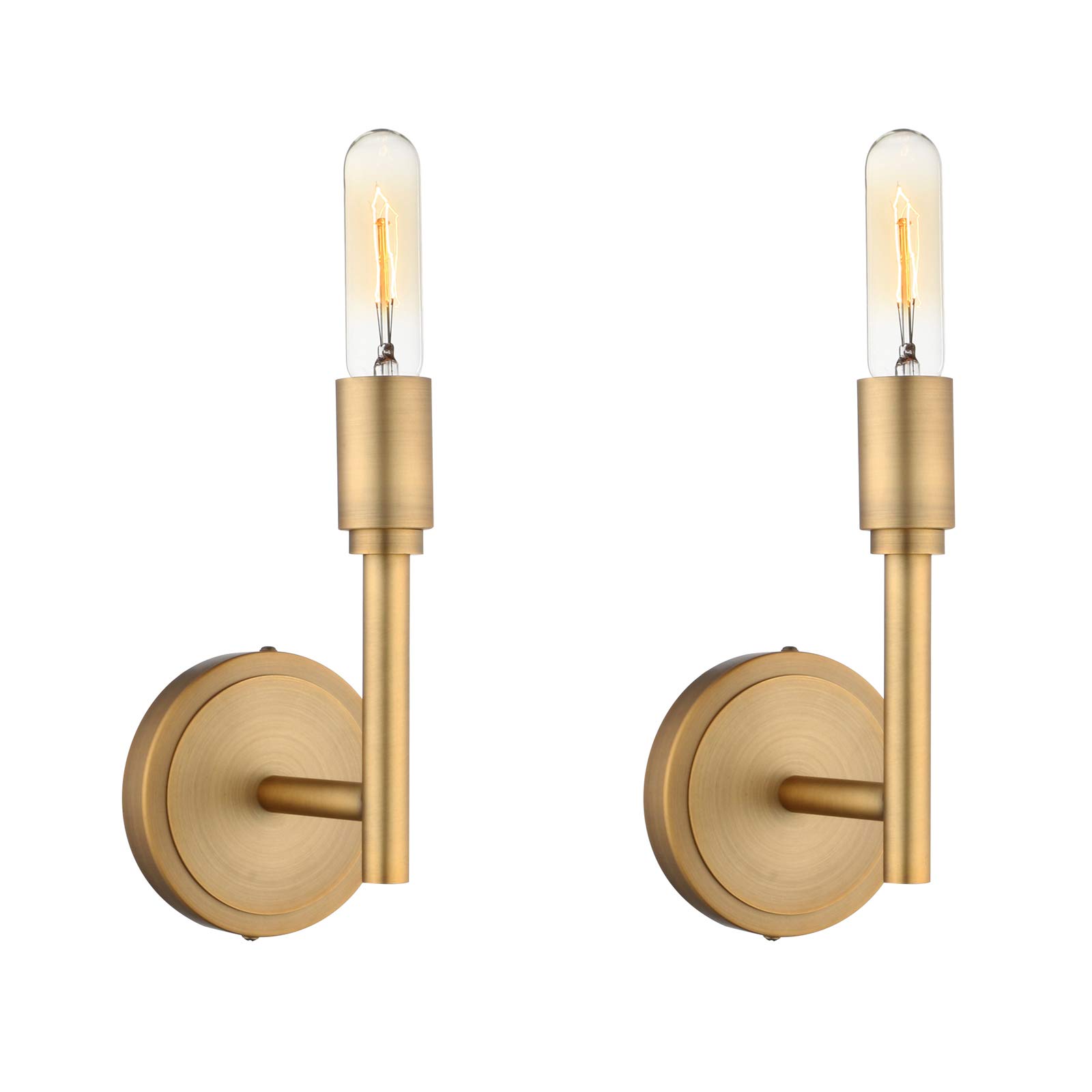 Phansthy Wall Light Retro Industrial Style Indoor Sconces Vanity Mirror Lighting Fixture Single Light Head Suitable for E27 Cap Bulbs Pack of 2 (Antique Brass)