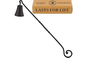 RTZEN Antique Bell Candle Snuffer - Handcrafted Decorative Rustic Wrought Iron Candle Extinguisher Candlesnuffer with Long Handle - Unique Black Matte Farmhouse Decor Accessories Gift