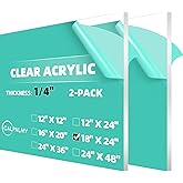 CALPALMY (2 Pack) 1/4" Thick Clear Acrylic Sheets - 18 x 24 Pre-Cut Plexiglass Sheets for Craft Projects, Signs, Display Cases, Sneeze Guard and More - Cut with Engraver, Power Saw or Hand Tools