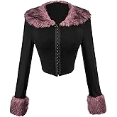 Milumia Women's Faux Fur Fuzzy Long Sleeve Top Y2k Cropped Knitted Tops Shirts Sweater Sexy Club Outerwear