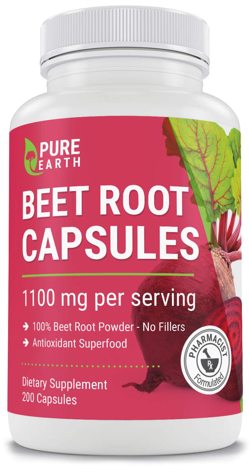 Organic Beet Root Capsules 1100 mg 200 Veg Capsules Non GMO Gluten Free