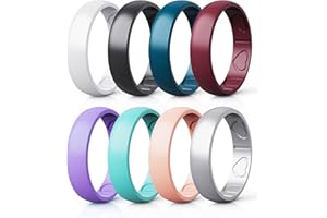 Qinaoco Silicone Rings for Women - Heart [I Love U] Pattern Airflow Inner Grooves Breathable Rubber Wedding Ring Silicone Wedding Bands for Women - 8 Rings / 4 Rings