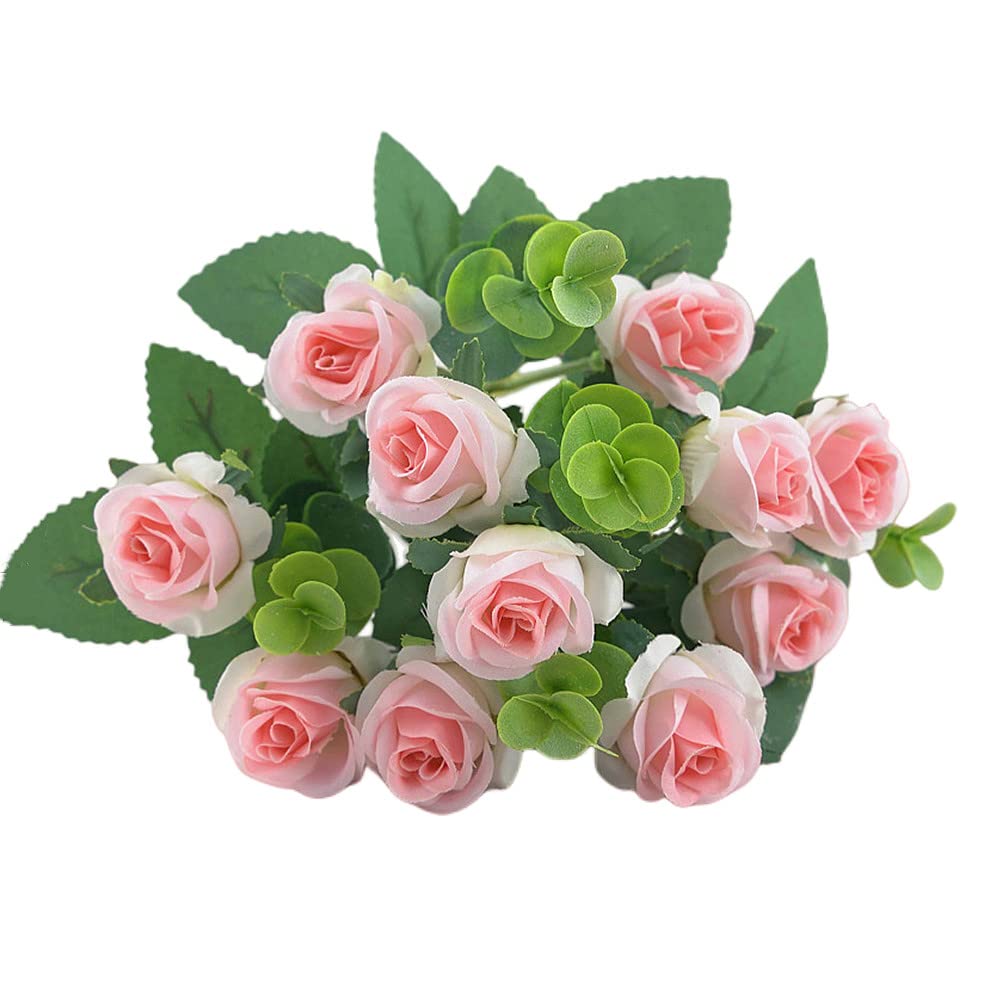 XZJMY Artificial Flowers Fake Silk Rose for Decoration,20Heads Small Roses Flower Bouquet with Stem Bouquet of Flowers,Plastic Flowers Fake Roses for DIY Vase Home Wedding Centerpieces (2, Pink)