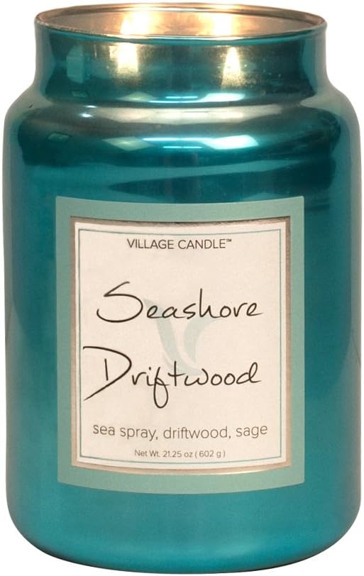 Village Candle Seashore Driftwood, Blue, 10.3 x 10.1 x 16 cm