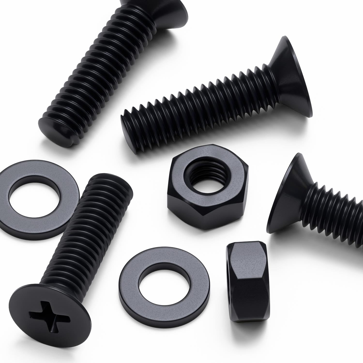 20 x Black Countersunk Screws Polypropylene (PP) Plastic Nuts and Bolts, Washers, M6 x 20mm, Anti-Corrosion, Chemical Resistant