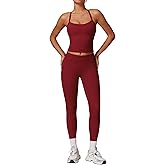 QBGJTD Womens Workout Sets Two Piece Cross Back Tank Top Matching High Waist Leggings Sets Gym Outfits Work Out Clothes