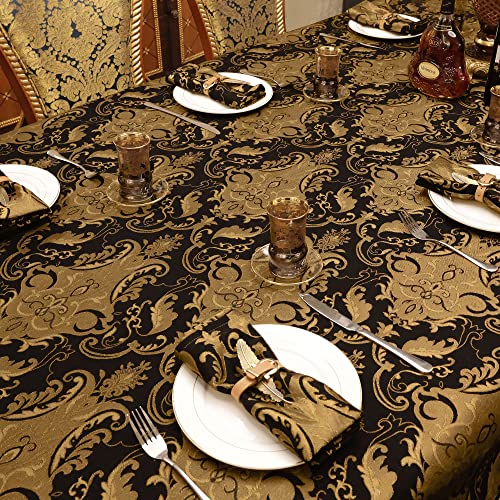 TOPLUXE Damask Tablecloth with Tassels, Decorative Rectangular Tablecloth, Table Cover for Dining Table Kitchen Living Room Party (140 x 240 cm, Black)