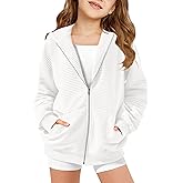 Haloumoning Girls Zip Up Hoodie Kids Fashion Oversized Textured Sweatshirt Jacket with Pockets 5-14 Years