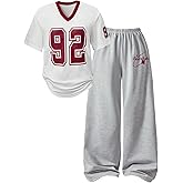 GORGLITTER Girl's Cute Clothes 2 Piece Summer Sets Outfits Short Sleeve Y2K Jersey Shirts and Wide Leg Baggy Sweatpant