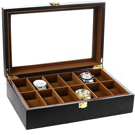 Cajas para Relojes, For hombre de madera 12 ranuras Caja de reloj grande Holder Borre Top