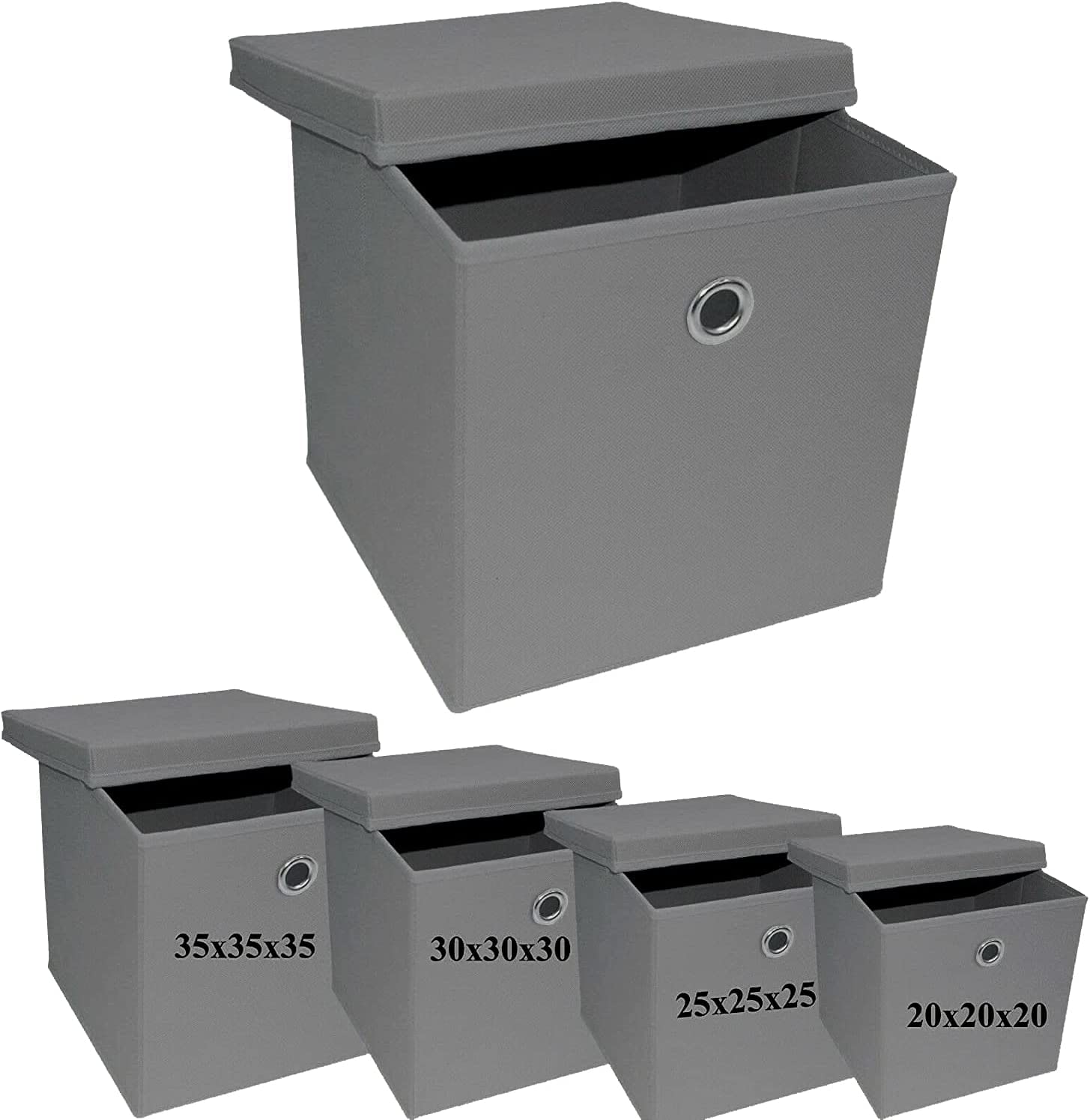 A406 2x Foldable Storage Boxes with Lid Storage Basket with Lid Fabric Cubes with Handles Collapsible Fabric Organiser Clothes Storage Box (Large-30x30x30cm, Grey)