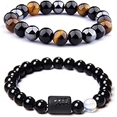 CSIYANJRY99 Zodiac Bracelets for Men Women Zodiac Sign 12 Constellation Horoscope Bracelet 8mm Natural Obsidian Hematite Onyx Tiger Eye Beads Stretch Bracelet