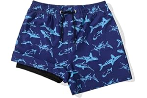 SUNDAY ROSE Boy's Swim Trunks with Compression Liner Bathing Suit Swim Shorts for Kids