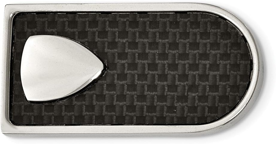 Saris and Things Stainless Steel Polished Black Carbon Fiber Inlay Money Clip