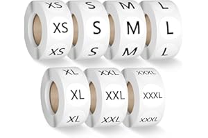 3500 Pcs 7 Sizes 7/8 Inch Clothing Size Stickers Labels Rolls, Labelchoice Black Round Self Adhesive Apparel Size Labels Stickers for Clothing T Shirts Trousers Skirt Retail (XS,S,M,L,XL,XXL,XXXL)