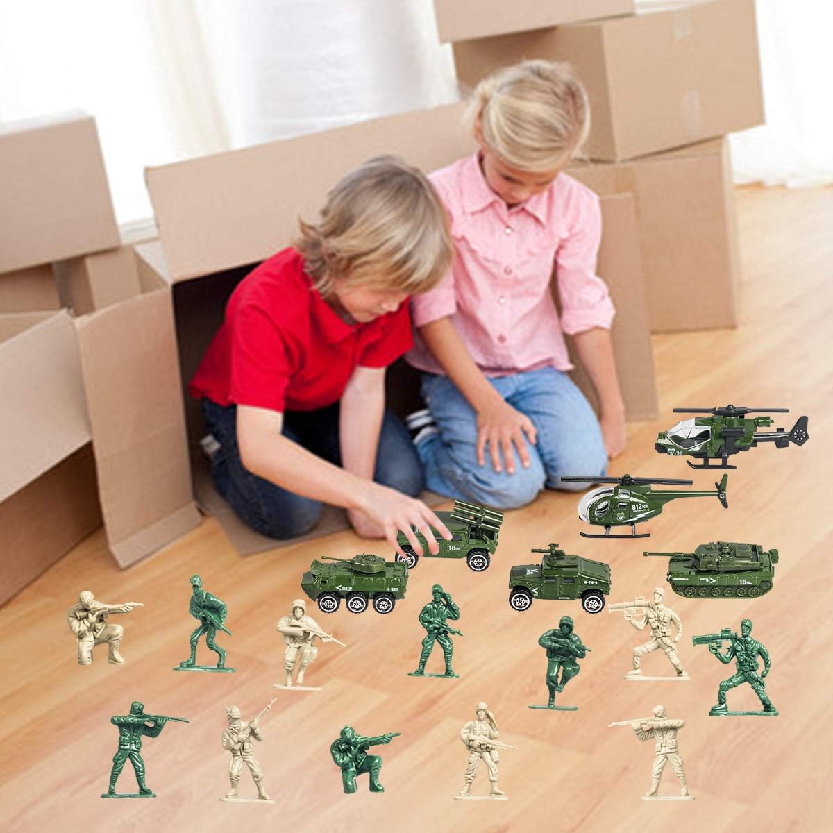 18 Pack Die-cast Military Vehicles Sets,6 Pack Assorted Alloy Metal Army Models Car Toys and 12 Pack Soldier Army Men, Mini Army Toy Tank,Panzer,Anti-Air Vehicle,Helicopter Playset for Kids Boys: Toys & Games