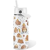 Capybara Gifts for Kids - 16oz Capybara Water Bottle with Straw Lid, Stainless Steel Insulated Bottle, Leak Proof, BPA-Free, Capybaras Cup for School, Travel, Kawaii Gift Cup Children Birthday(1pc)