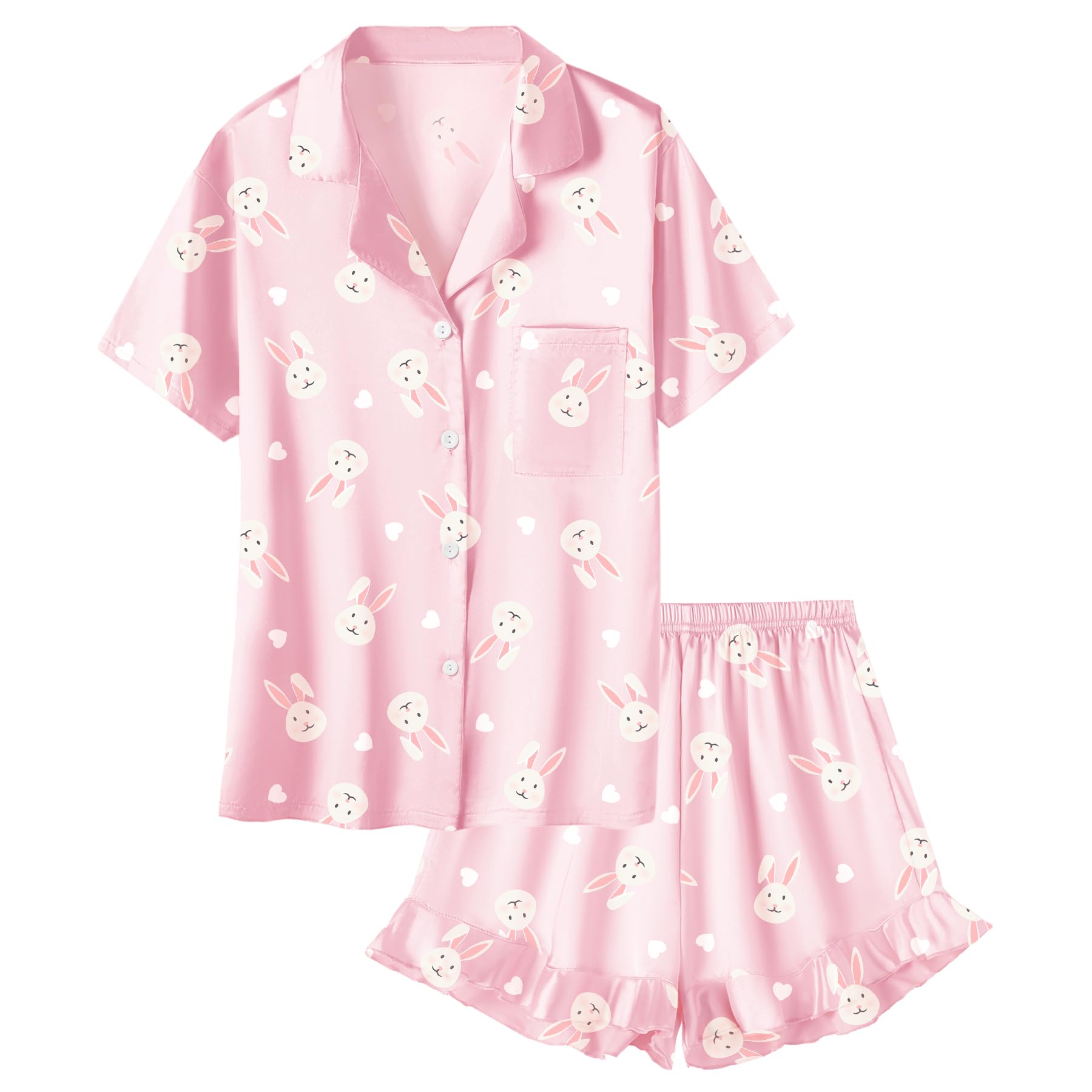 Umeyda Girls Satin Silky Collar V Neck Ruffle Short