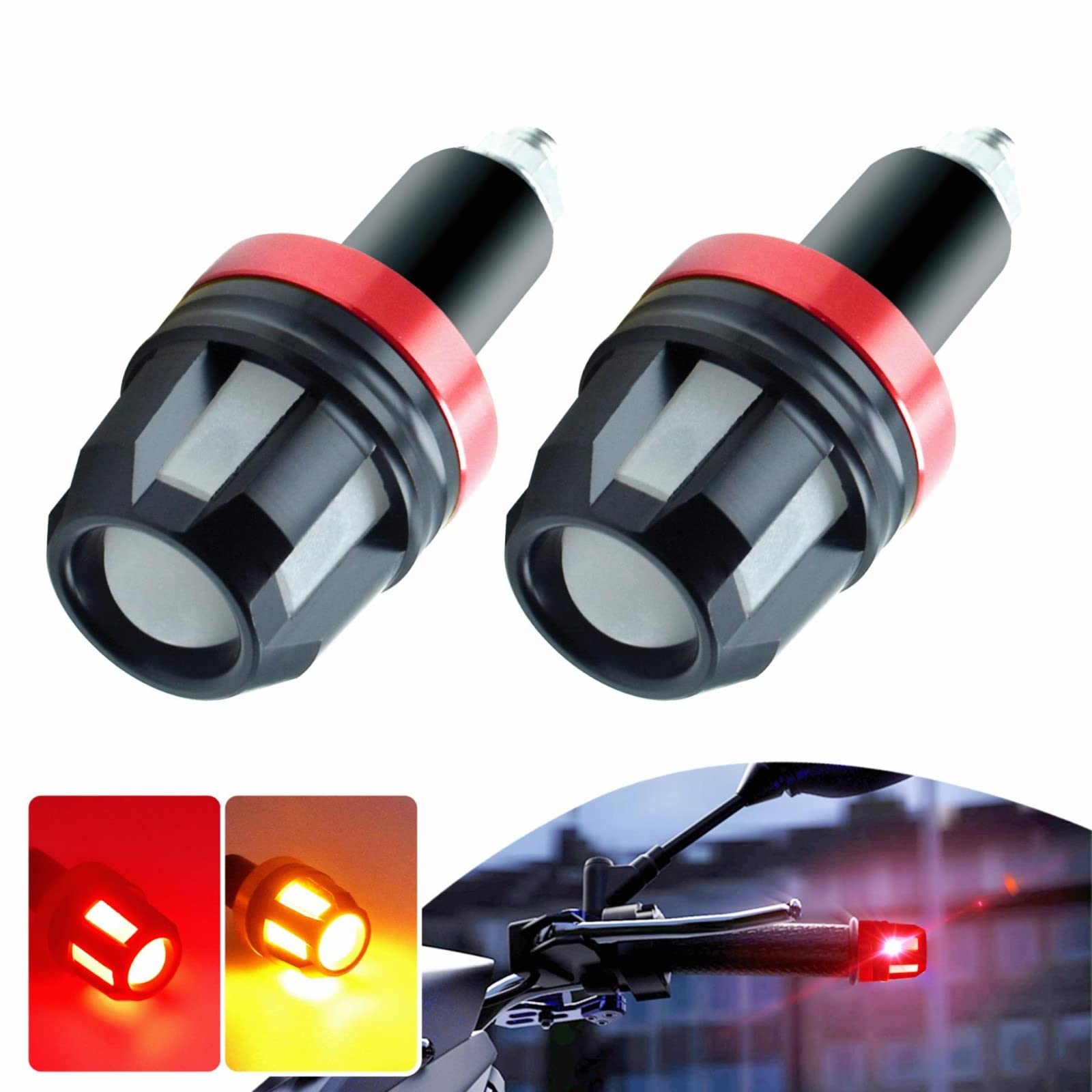 Photo 1 of 2Pcs Motorcycle Turn Signals LED Light Double Color Bar End Turn Signals Grip Plug Side Marker Lamp Accessory.White+Red