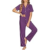 Ekouaer Womens Pajama Sets Button Down Pjs 2 Piece Short Sleeve Sleepwear with Pants Soft Loungewear