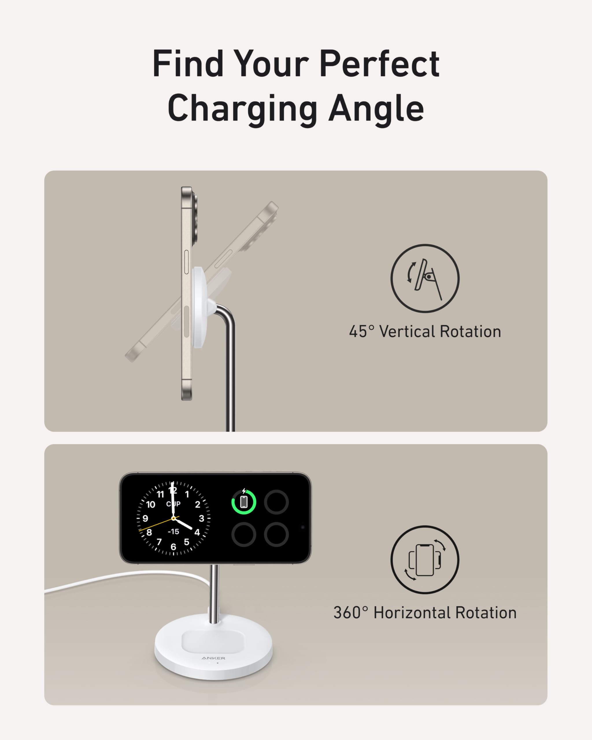 Anker MagSafe Compatible MagGo Charger Stand, iPhone 17 Wireless Charger, 2-in-1 Charging Station, Qi2 Certified 15W Fast Charging, for iPhone 17/16/15/14/13/12, AirPods Pro (Black, No Adapter)
