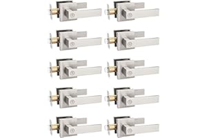 Tinewa 10 Pack Privacy Square Brushed Nickel Door Handles Interior, Keyless Door Knobs for Bedroom/Bathroom, Reversible for Left Right Handed Doors