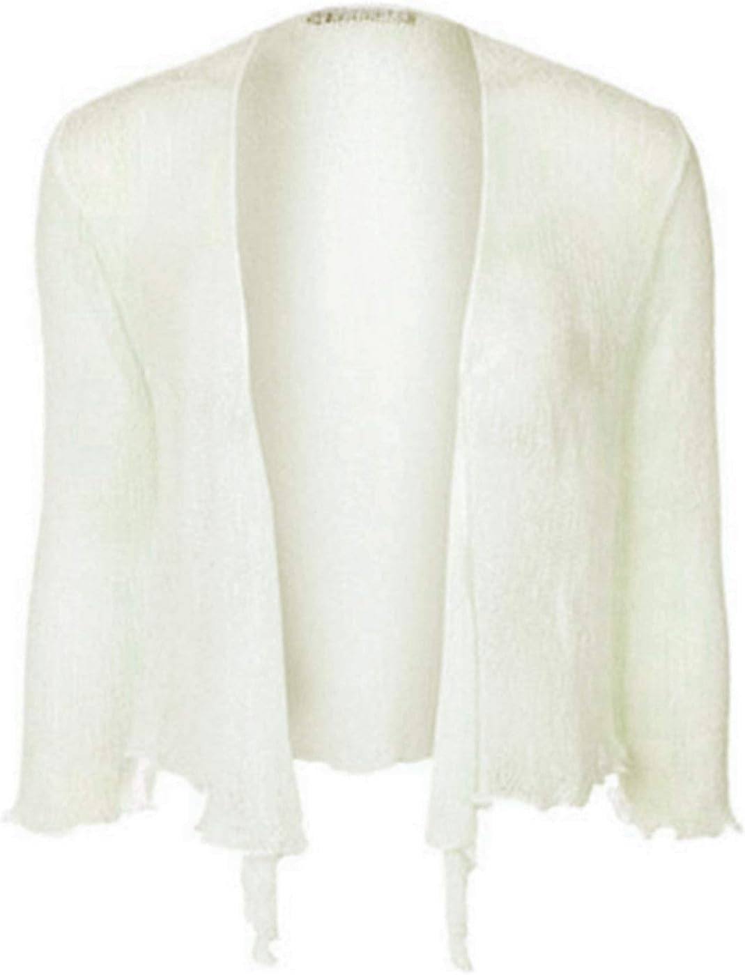Women Ladies Girls Cropped Bolero UK Standard One Free Plus Size Stretchy Tie Up 3/4 Sleeve Front Fine Knit Shrug Top