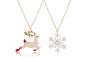NLCAC Christmas Necklace Sparky Crystal Snowflake Reindeer Pendant Necklace Xmas Santa Holiday Festival Jewelry Necklace 2 Pieces