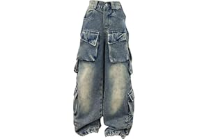 Baggy Cargo Pants for Girls Wide Leg Jeans Teen Y2K Hip Hop Streetwear Low Rise Oversized Denim Pants Trousers Grunge Clothes