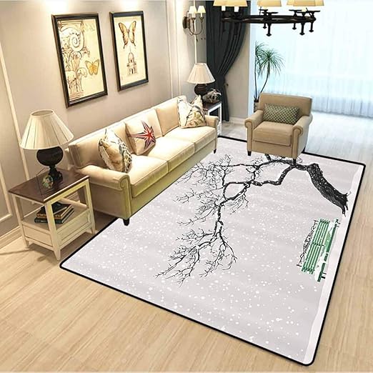 Amazon Com Tree Living Room Bedroom Mat Area Rug Dramatic Winter Scenery With Retro Bench And Lonely Tree In A Cold Day Room Carpets Suitable For Children Bedroom Home Charcoal Grey Sea Green